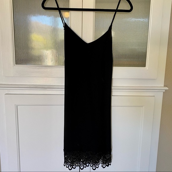 Honey Punch Black Slip Dress With Lace Trim - Picture 3 of 12
